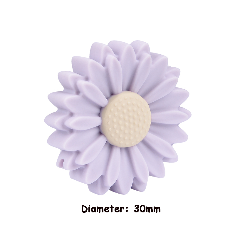 10PCS Silicone Beads Daisy Baby Teething Silicone Beads Sunflower DIY Food Grade Rodent Toy BPA Free Nurse Accessories: 30mm-Lavender Fog
