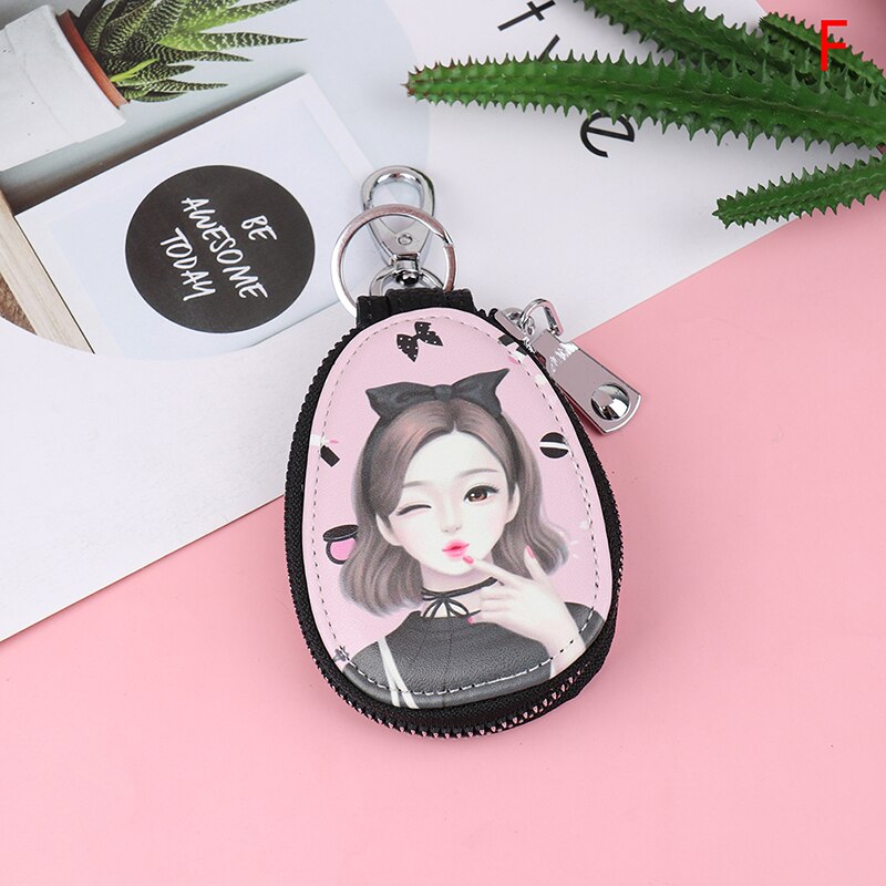 Cartoon Women Key Bag Girl Students Leather Key Wallets Key Case For Car Key Chains Cover Lovely Zipper Key Holder: F