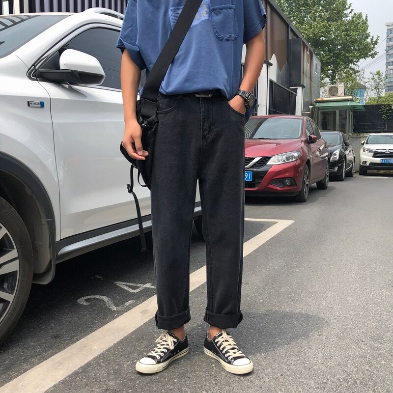 Sommer tynde bukser mandlige koreansk version af trenden lige jeans mænds løse brede ben bukser tidevand mærke afslappet ni bukser