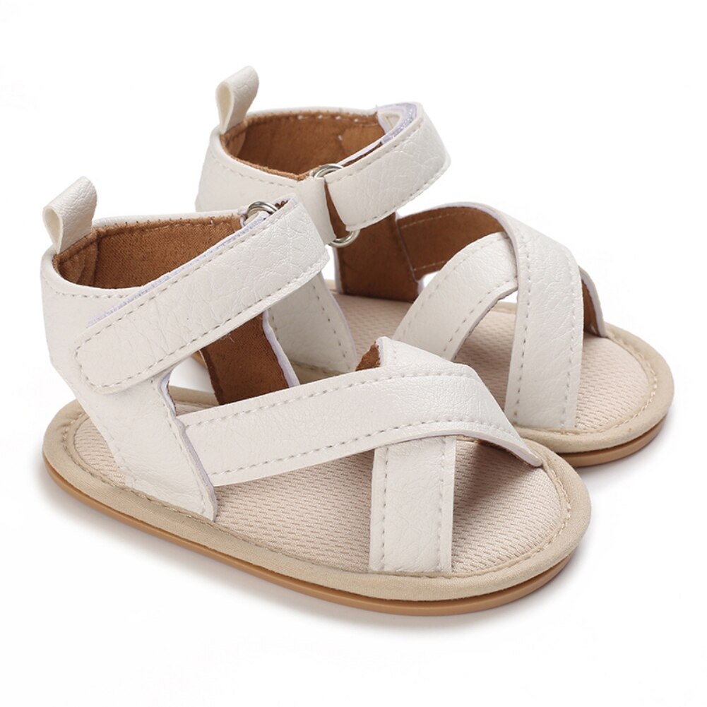 Sandales d'été classiques pour bébés filles et garçons, semelle souple antidérapante à bretelles croisées décontractées, chaussures d'extérieur en PU pour premiers pas des tout-petits: W / 13-18 mois