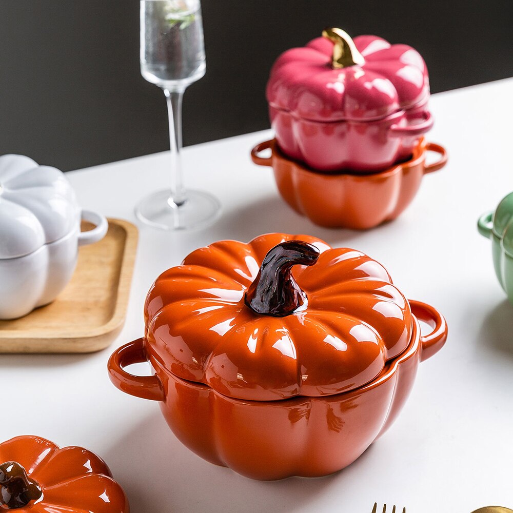 Bol à Pâtisserie en Forme de Citrouille avec Couvercle, 6,5/8,8 Pouces, Ustensile de Cuisine pour Gratin, Halloween, Cuisson, Poêle à Soupe, Salade