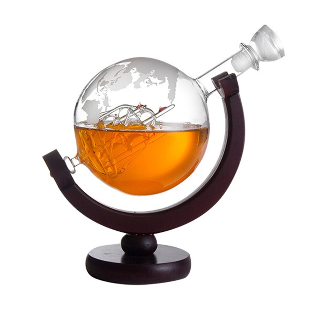 Globe Antieke Whiskey Wijn Fles Brandy Dispenser Met Hout Stand 850Ml Decanter Voor Liquor Bourbon Wodka Glas