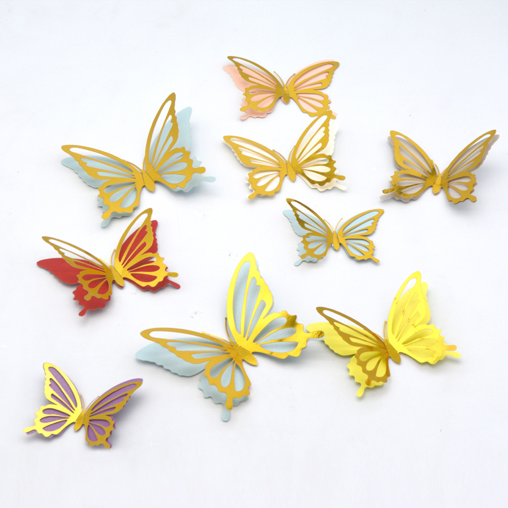 12Pcs Double-layer Paper 3D Butterfly Wall Sticker for Wedding Decoration Room Butterflies Fridge Art Wall Removable Wall Decor