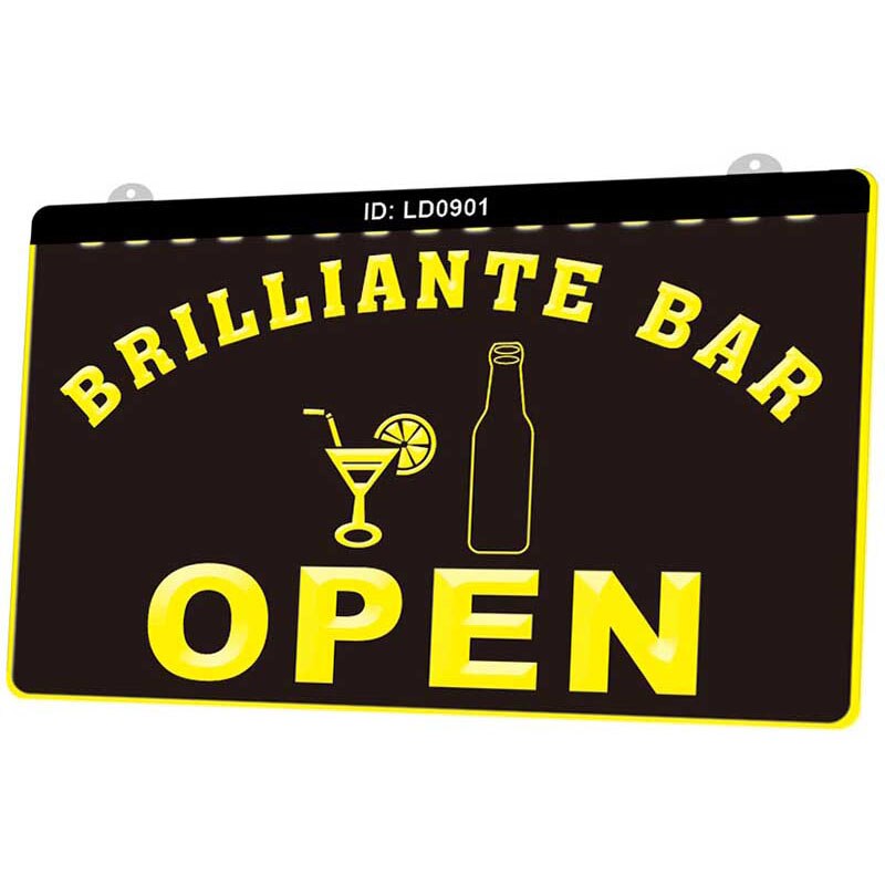 Ld0901 brilliante bar åpenn 3d gravering ledet lys skilt flere farger gratis detaljhandel