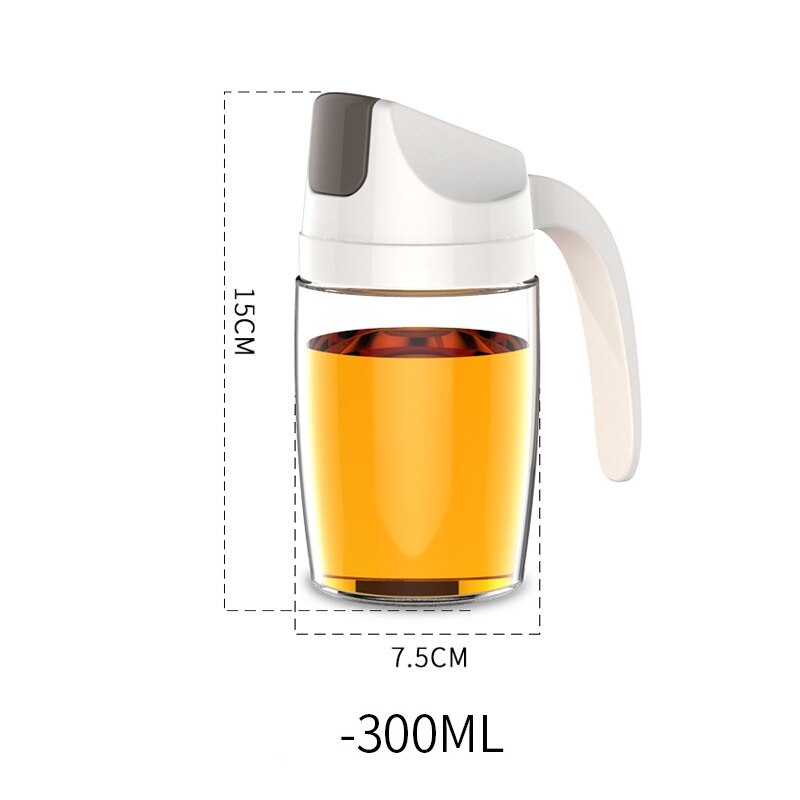 Kitchen Vinegar Jug Glass Oil Jug Dispenser Automatic Opening Household Bottle Oil and Vinegar Honey Olive Oil Container: 300ML White