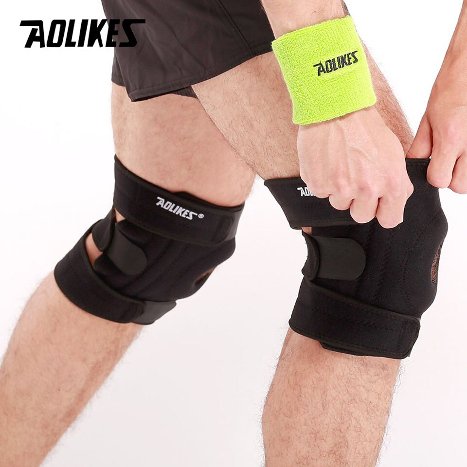 AOLIKES 1PCS Adjustable Four Spring Support Elastic Knee Protector Brace Patella Knee Pads Hole Sports