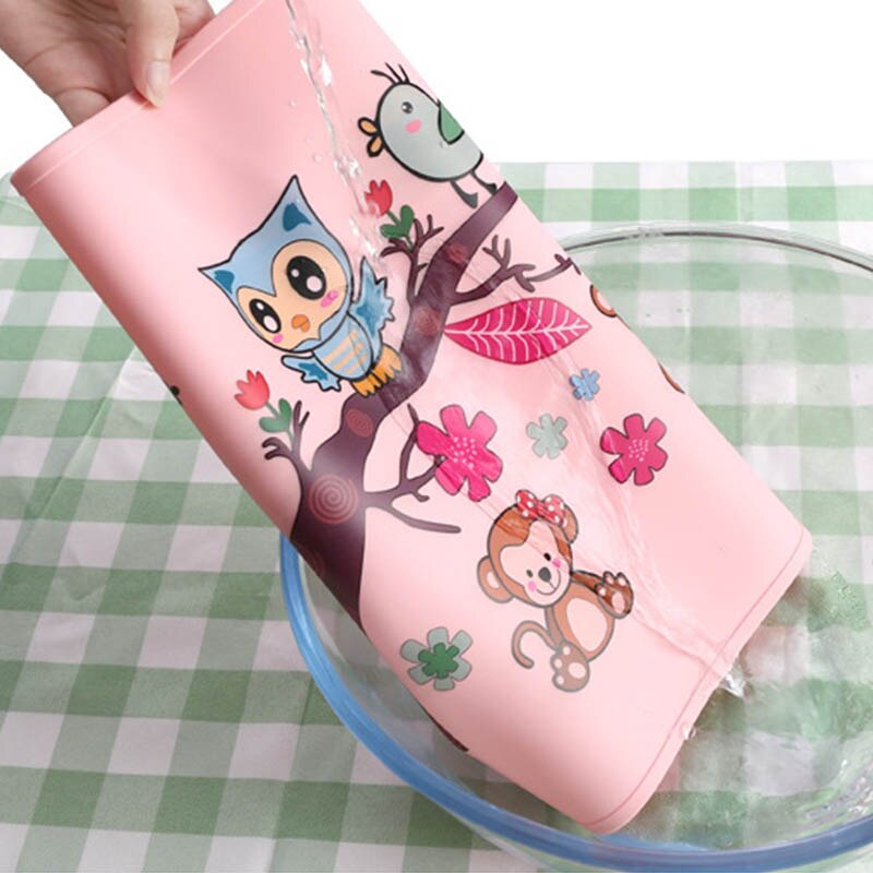 Kids Table Placemats Cartoon Animal Print Waterproof Food Grade Silicone Non-slip Table Mats Anti-scald Baby Feeding Pad 30*50cm