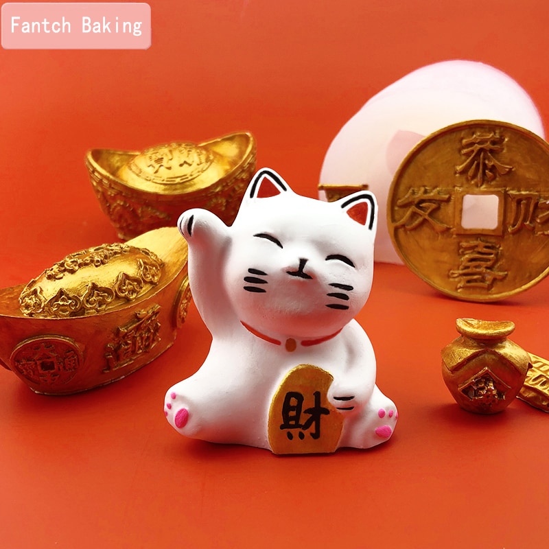 2020new Lucky Cat Siliconen Mal Voor Chocolade Kaars Cake Decorating Fortuin Kat Fondant Mal Hars Polymeer Klei Tool