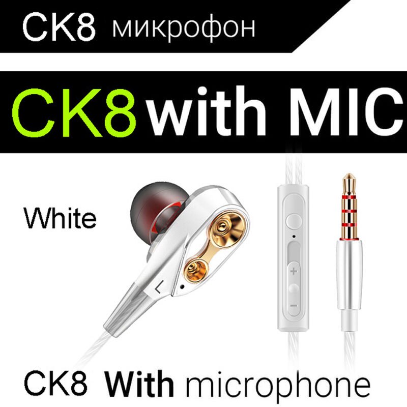 Qkz  dm6 in øre 3.5mm øretelefon metal 3d tung bas lyd øretelefon sport headset til alle telefoner: Ck8 hvide