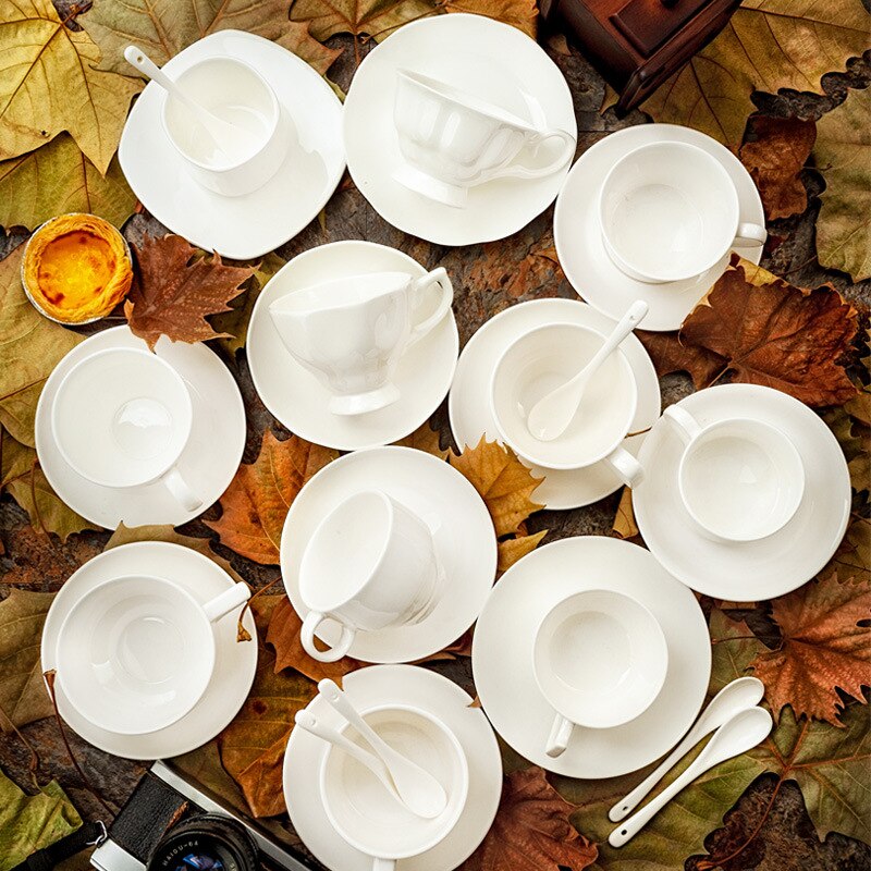 Tasse à café en porcelaine en céramique, os blanc pur, tasses de Latte nordique simples, fantaisie créative, thé de l'après-midi, café, tasse et soucoupe, cuillère
