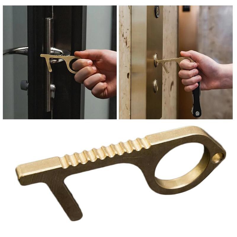 Portable Press Elevator Tool Hygiene Hand Antimicrobial Brass Hand Tool EDC Door Opener Door Handle Key Limit Germ Exposure