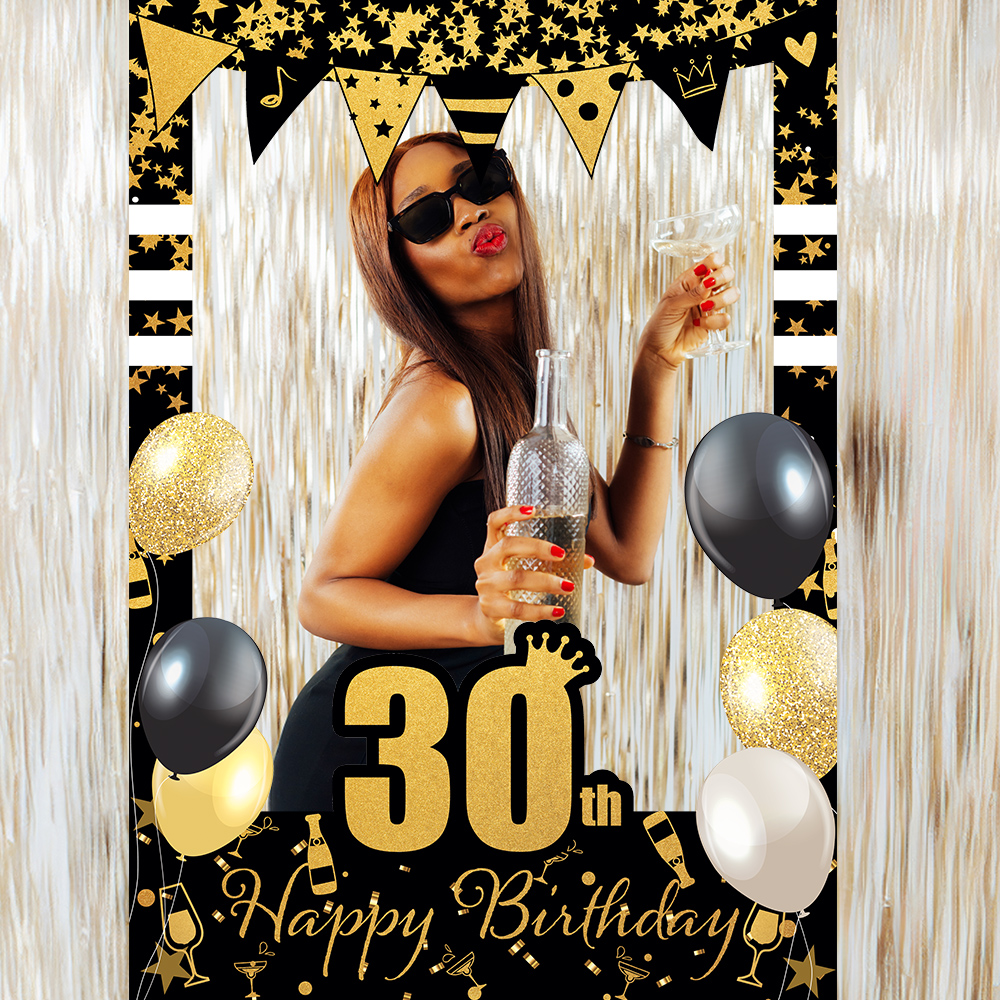 30th Birthday Party Supplies Black Gold Disposable Paper Plate Cup Banner Number 30 Balloons for Men Woman 30 Birthday Party