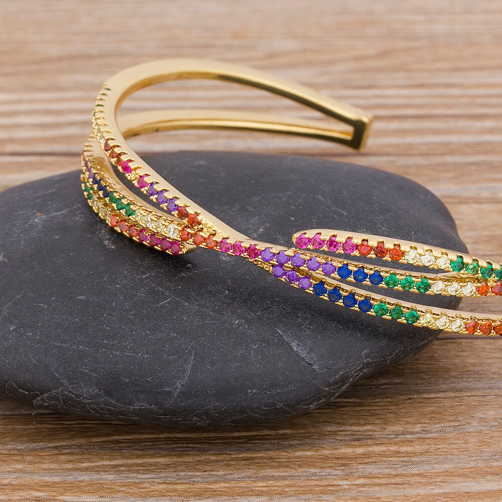 neue Luxus Manschette Armbänder für Frauen Bunte Strass Öffnen Armreifen fein Schmuck Beste Party Hochzeit