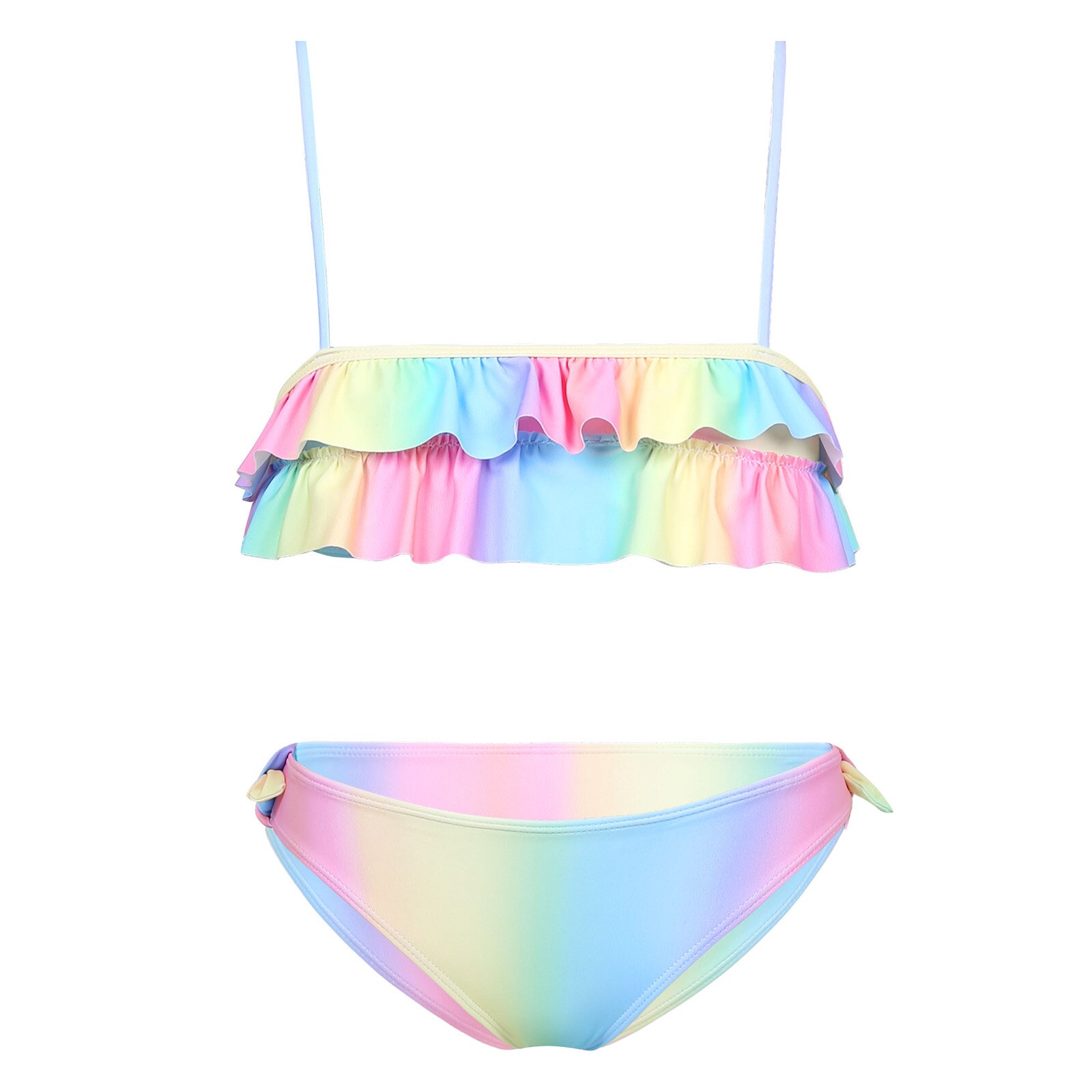 Kids Girl Two Piece Gradient Color Swimwear Spaghetti Strap Ruffle Bikini Set Quick Dry Swimsuit Beachwear Swimming Bathing Suit: S