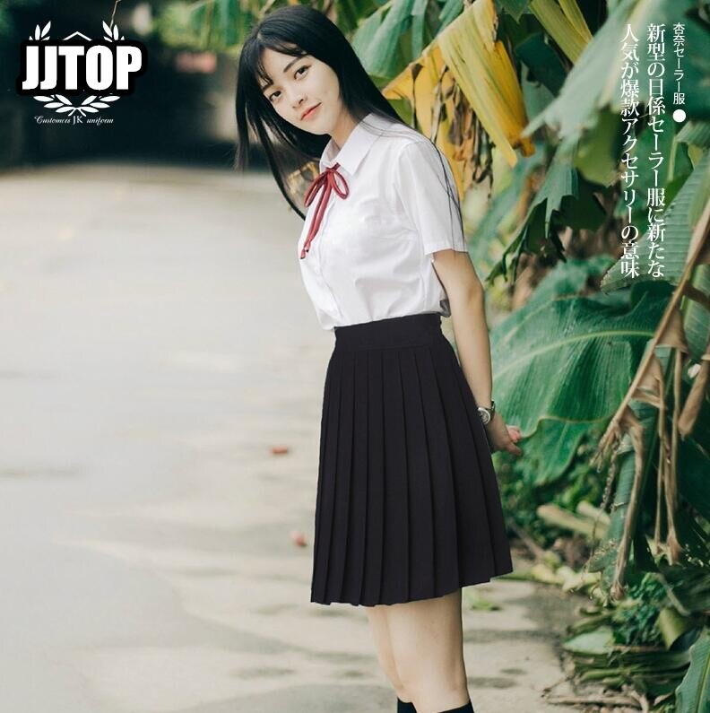 Japanese school uniform JK short-sleeve fitted waist shirt Japan orthodoxy shirt cute SHARP collar pleated skirt SUIT