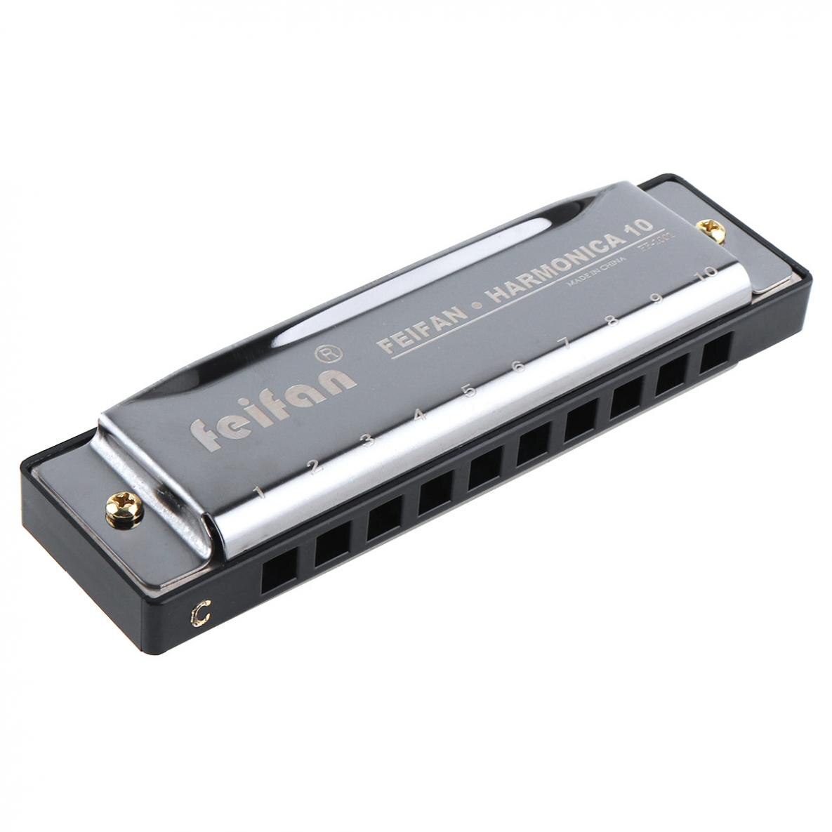 10 Holes 20 Tone Matte Portable Black Harmonica Blues Harp Mouth Organ Stainless Steel Musical Instrument for Beginner