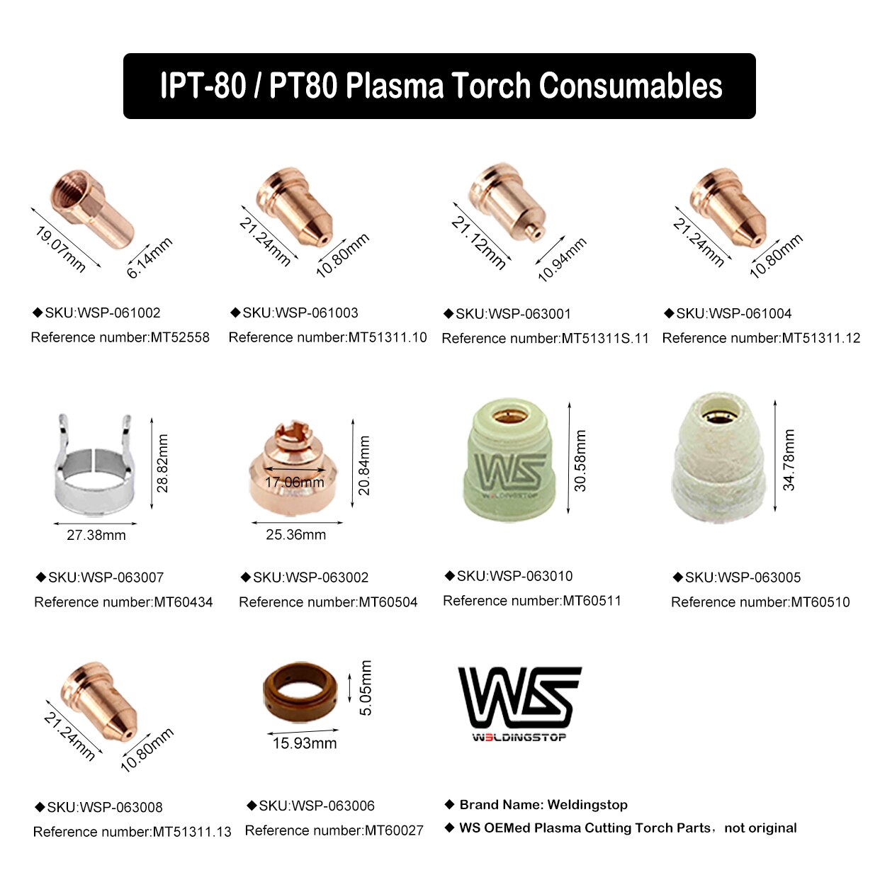60511 Shield Cup Body Retaining Cup PT-80 PTM-80 for IPT-80 Plasma Cutting Torch Replacement Parts PK/1