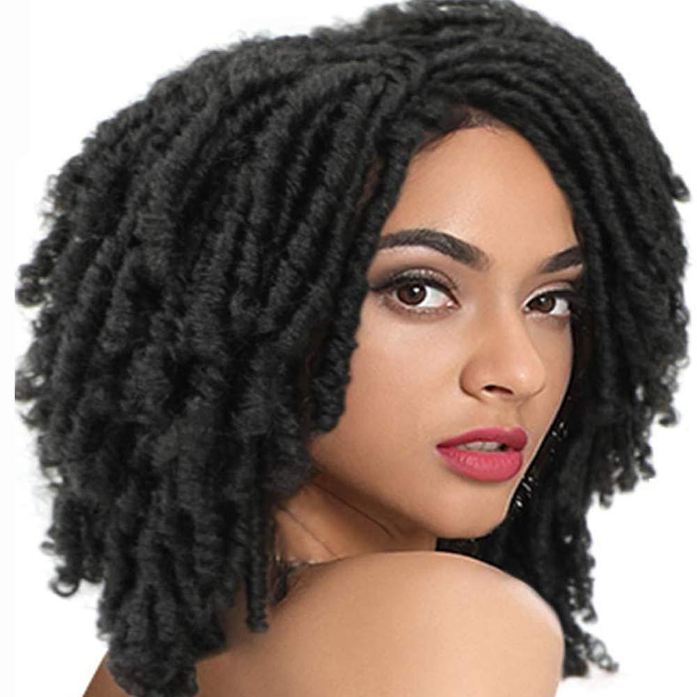 Ombre rastaperuukki lyhyet kiharat synteettiset punotut peruukit mustille afrikkalaisille naisille soku roll twist peruukit päivittäinen vaihto