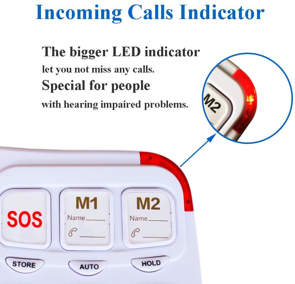 KerLiTar P45W Big Button Corded Phone with 3 One-Touch Speed Dial Picture Care Phone for Seniors Amplified Phone for Hearing Aid