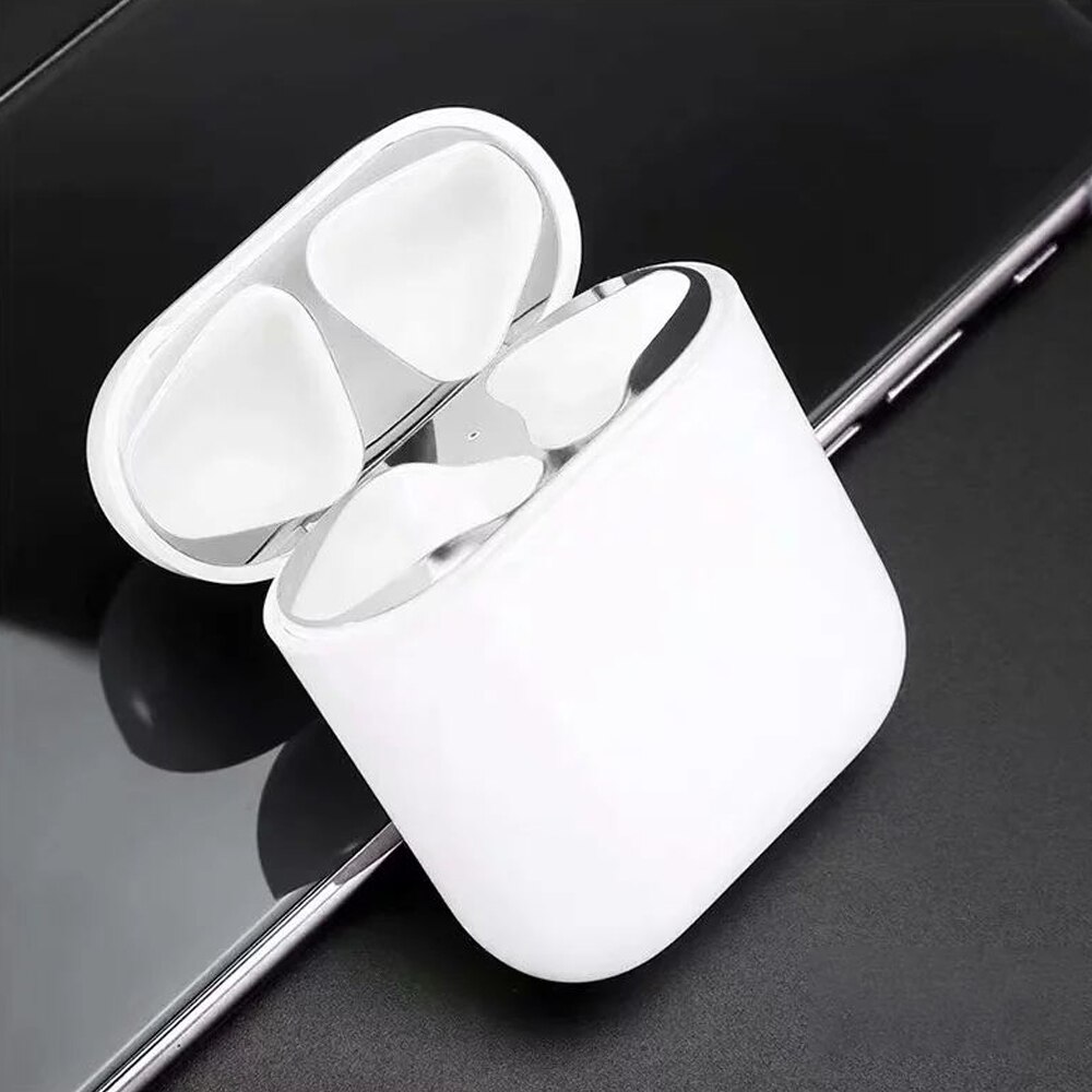 Dust-proof Metal Dust Guard Sticker For Apple Airpods 2 1 Air pods Airpod Stickers Accessories: Silver