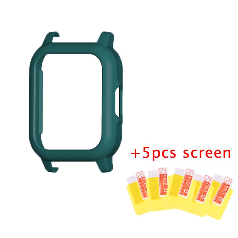 Protector Frame Case Voor Haylou LS02 Smart Horloge Pc Plastic Cover Shell Hard Frame Voor Xiaomi Haylou Ls02 Screen Protector film: dark green