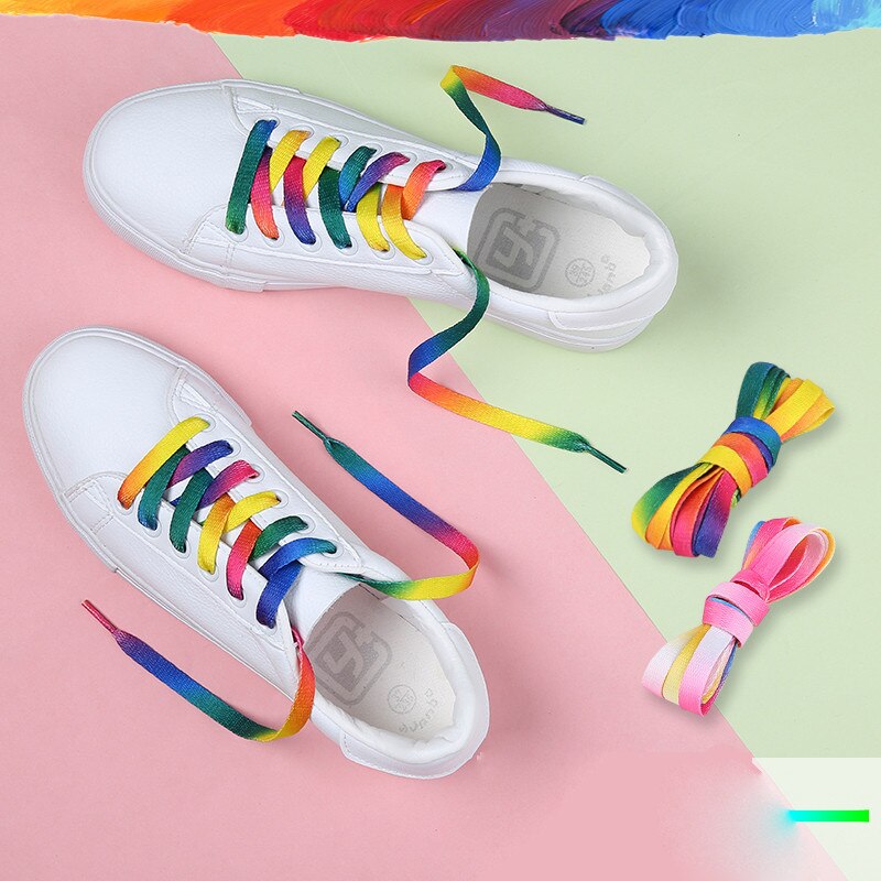 Cordones de colores para zapatillas de deporte, cordones planos con estampado de gradiente de arcoíris, colores cromáticos, 110CM, 2 uds.: 1
