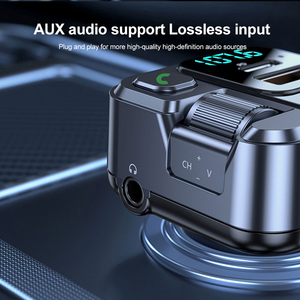 Bluetooth 5.1 bil fm-sender bil  mp3 stereo musikafspiller håndfri 3.5mm aux trådløst bilsæt 30w pd usb-c hurtigoplader