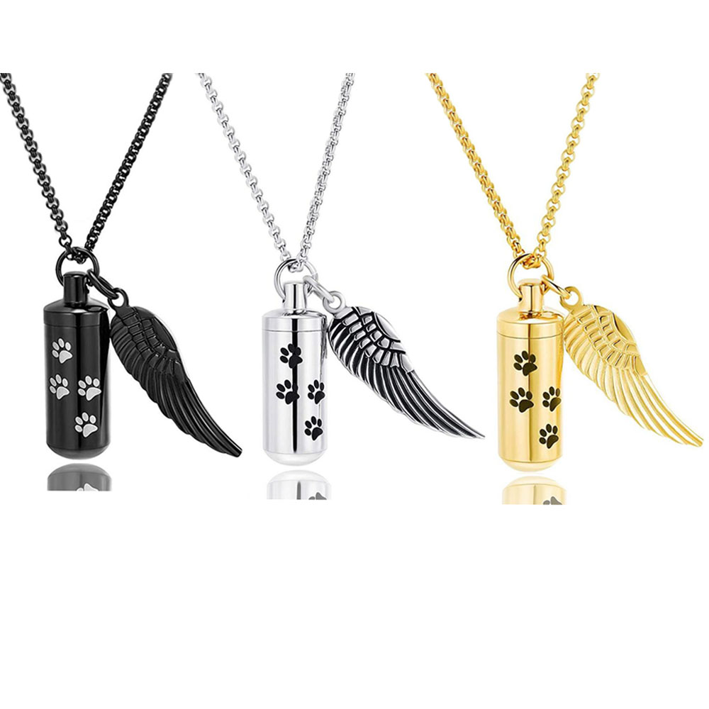 Mode Crematie Sieraden Hond Paw Urn Cilinder Hanger Eternity Roestvrij Staal Herdenking Huisdier As Ketting