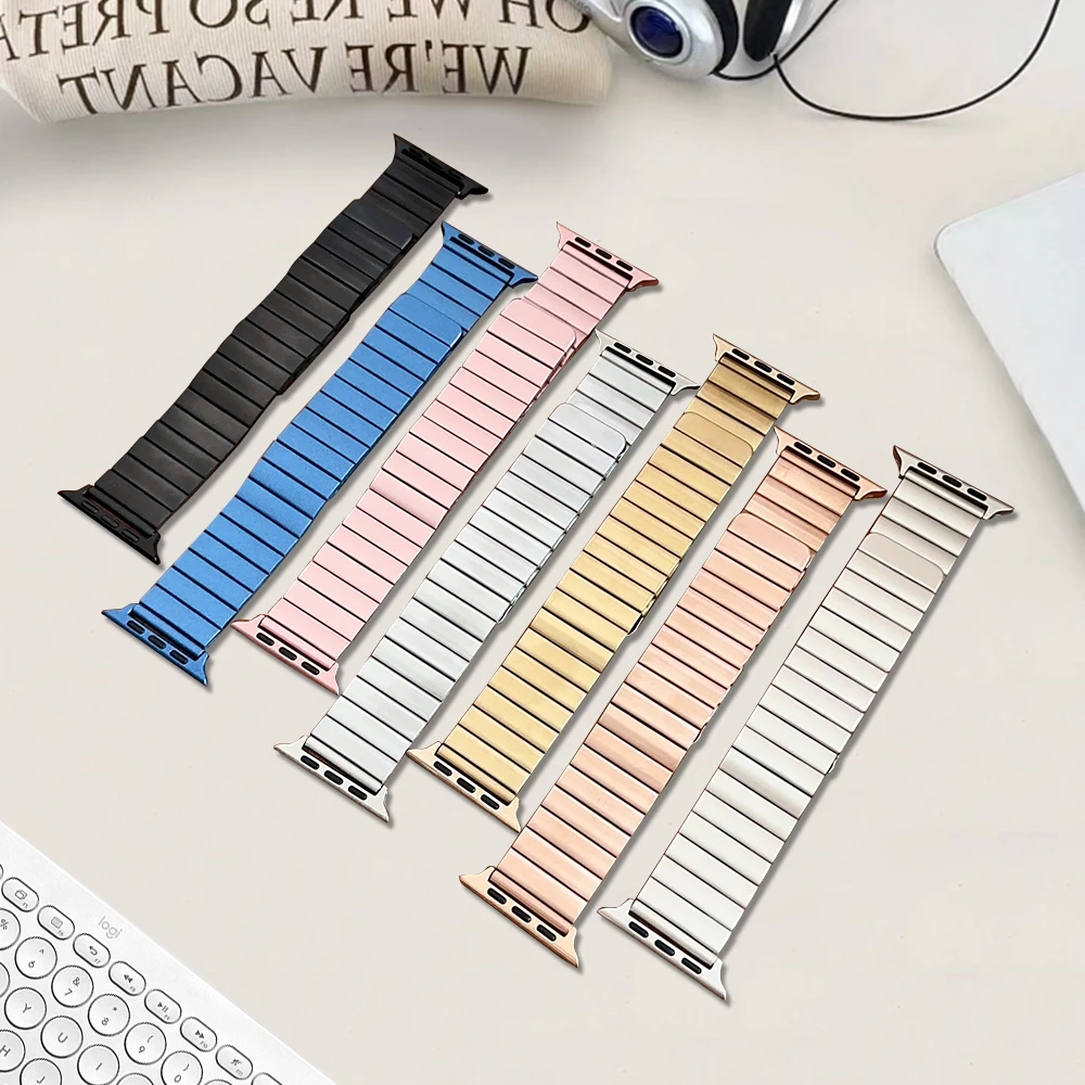 Rem til apple watch band 44mm 40mm 45mm 41mm ultra 2 49mm 42mm 46mm urrem stållænke iwatch serie 7 8 9 10 se 3 4 5 6
