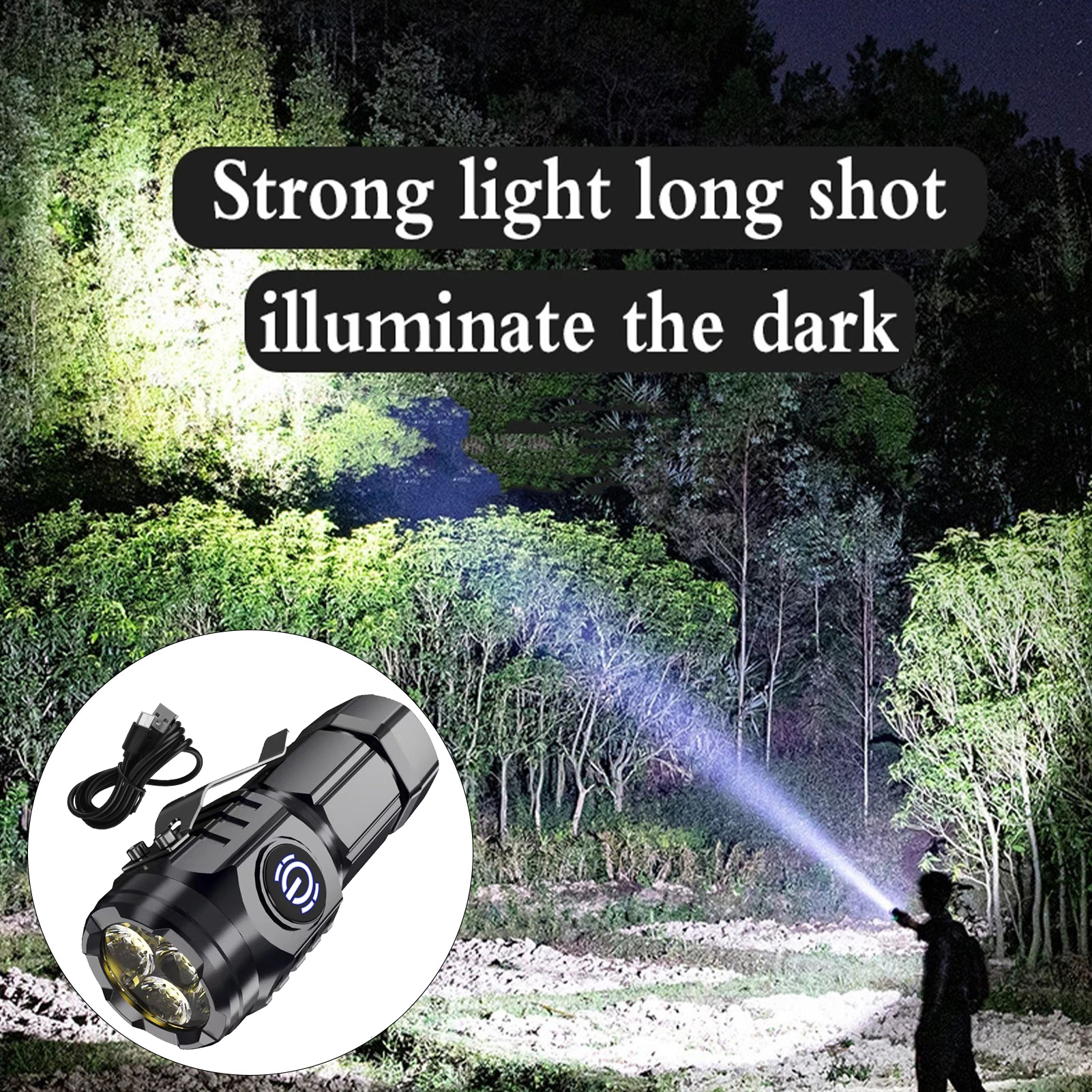 Genopladelige led-lommelygter treøjet monster mini flash superkraft lommelygte med 5 tilstande til camping bærbar belysning