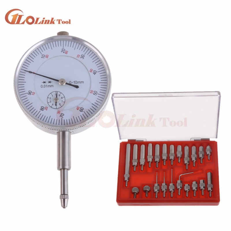 Dial Indicator 0-10mm Lug Back Test Gauge and 22pcs Anvil Point Set Thread 2.5mm Measuring Tool