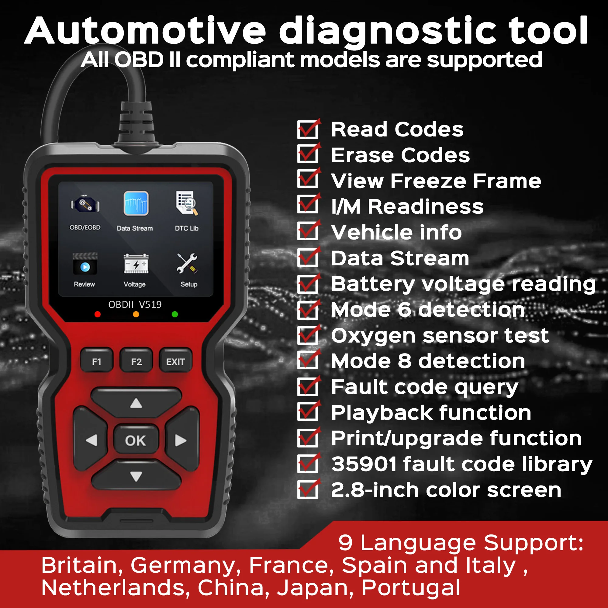 OBD2 Scanner Live Data Mechanic OBDII Diagnostic Code Reader Tool for Check Engine Light