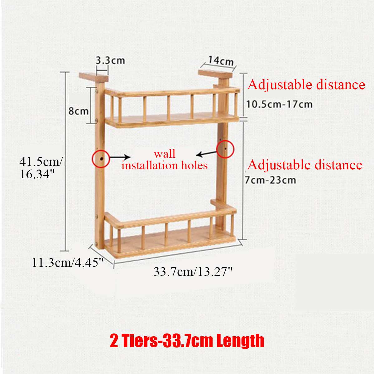 Multi-Layer Bamboo Adjustable Refrigerator Shelf Fridge Side Rack Sidewall Holder Kitchen Supplies Organizer Side Hanging Rack: 2 Tiers-33.7cm
