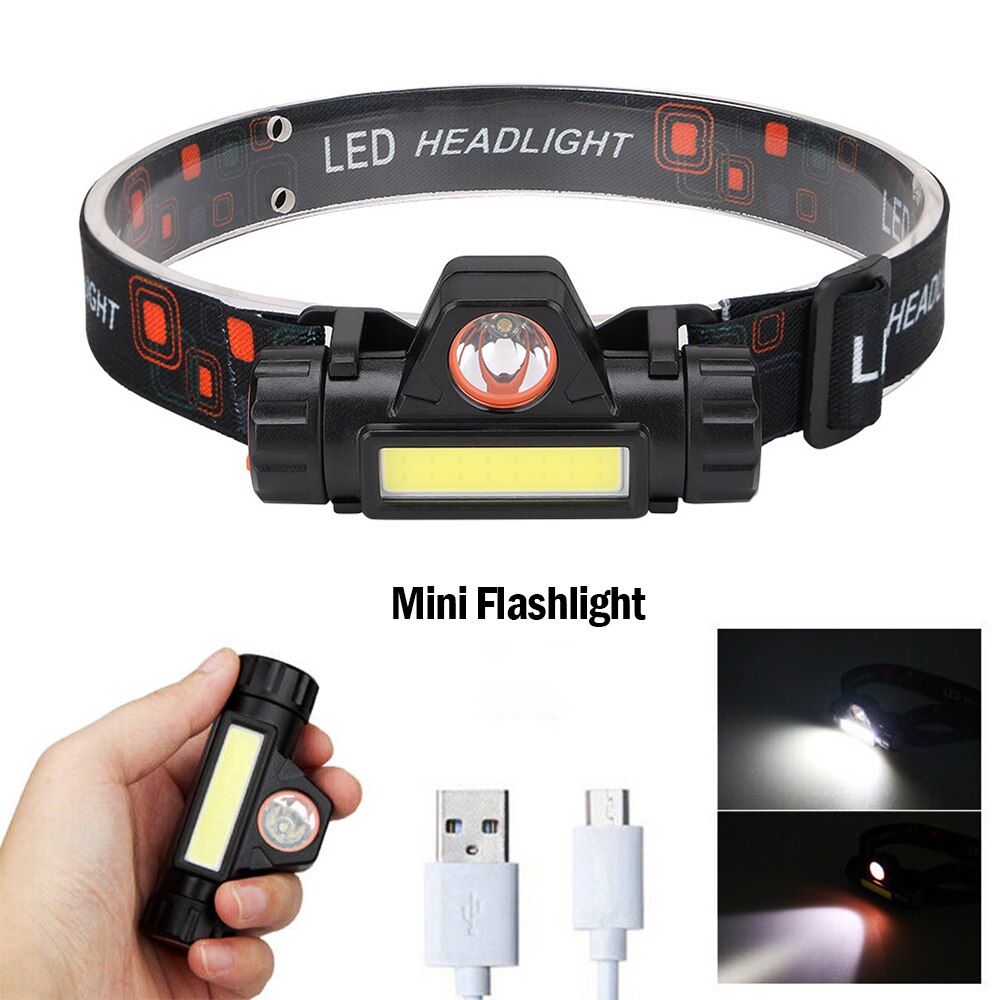 Q5+COB LED Headlamp Head Lamp Portable Headlight Waterproof 2500lm High Power Battery Usb Rechargeable Outdoor Working Light