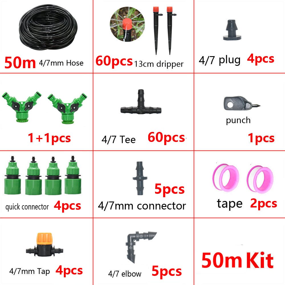 5-50M Automatic Garden Watering System DIY Timer Water Drip Irrigation System Plant Watering Kit Red Drippers Set: light yellow