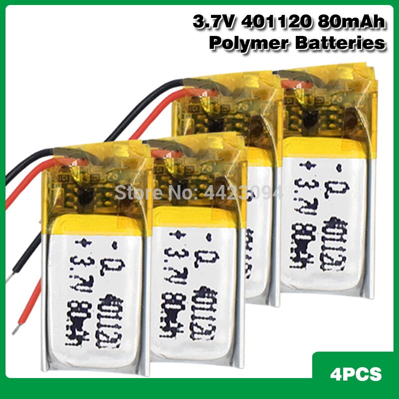 401120 Li-ion Polymer Battery 3.7v 80mah Rechargeable Batteries CE FCC ROHS Certification Safe Power Supply: 4PCS