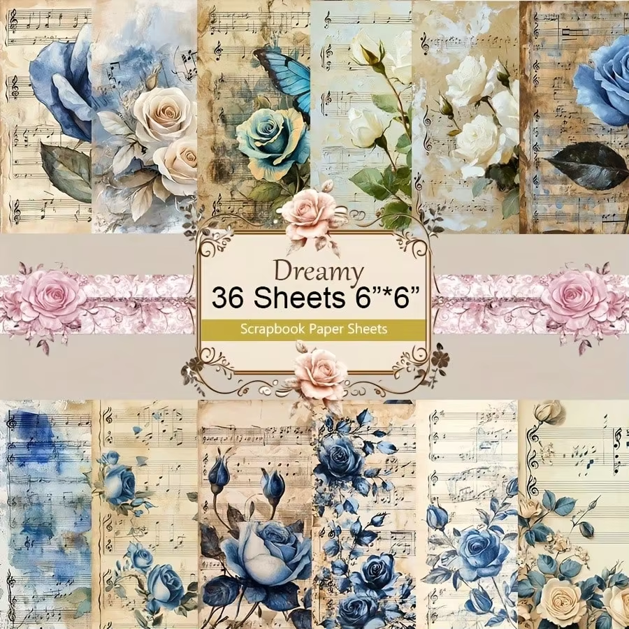 36 Sheets Starry Sky Scrapbook Paper Pack, Stationery Vintage Art Craft Pattern Scrapbooking Paper For Junk Journal Planner Card: WHITE