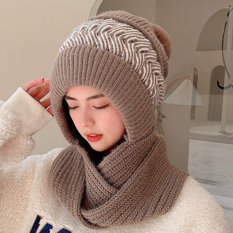 Gorro de lana de punto para mujer, bufanda rosa, versión coreana, versátil, conjunto de gorros para padres e hijos, 2022: brown