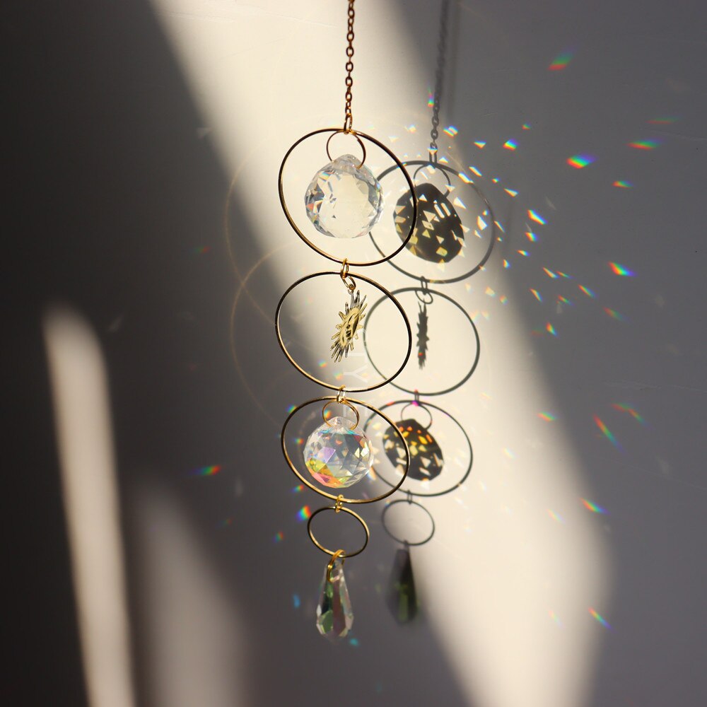 Handmade Sun Catcher - Fairy on The Moon Geometric sun suncatcher gold plated rainbow Maker | Window Hanging