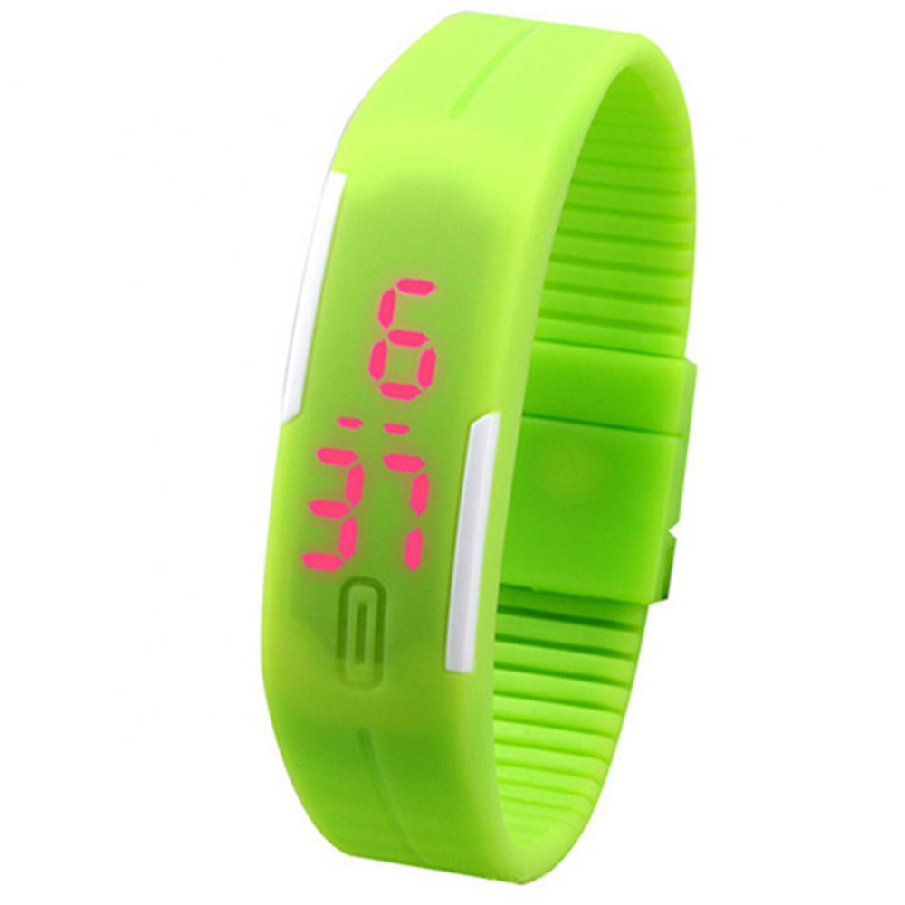 Montre-bracelet numérique en silicone pour hommes et femmes, LED rouge, bracelet de sport, montre-bracelet tactile,: green
