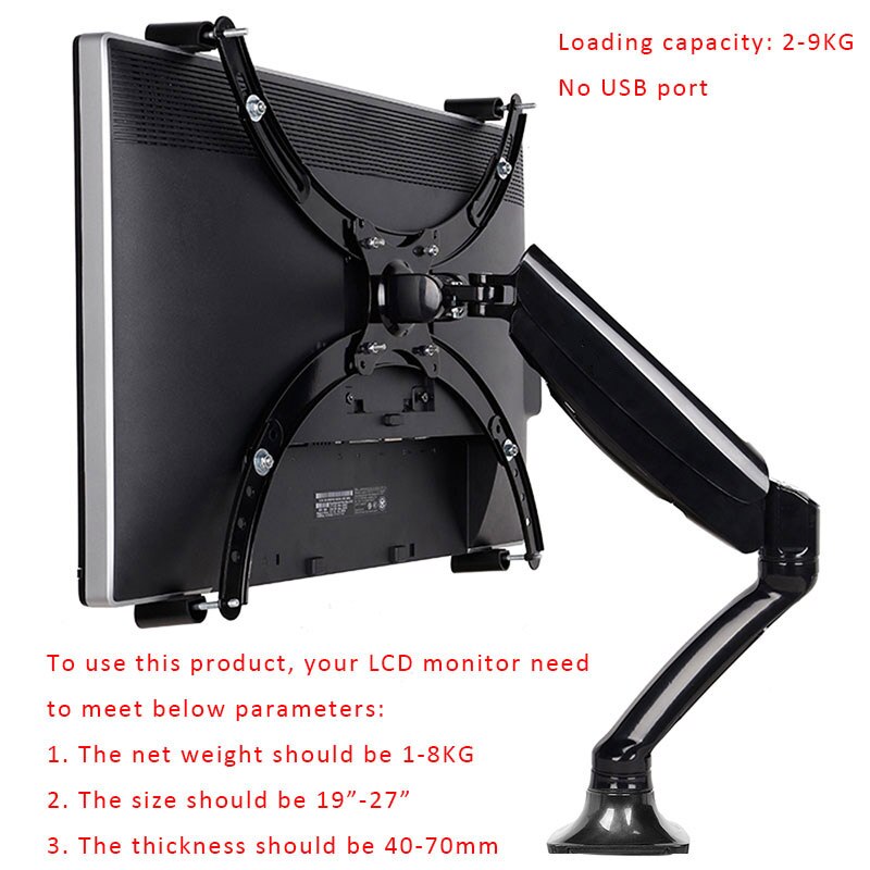 Full Motion LCD Monitor Holder Computer Display Mount Bracket Fit for w/o VESA Display AOE Apple Samsung All in One Computer: No USB Port