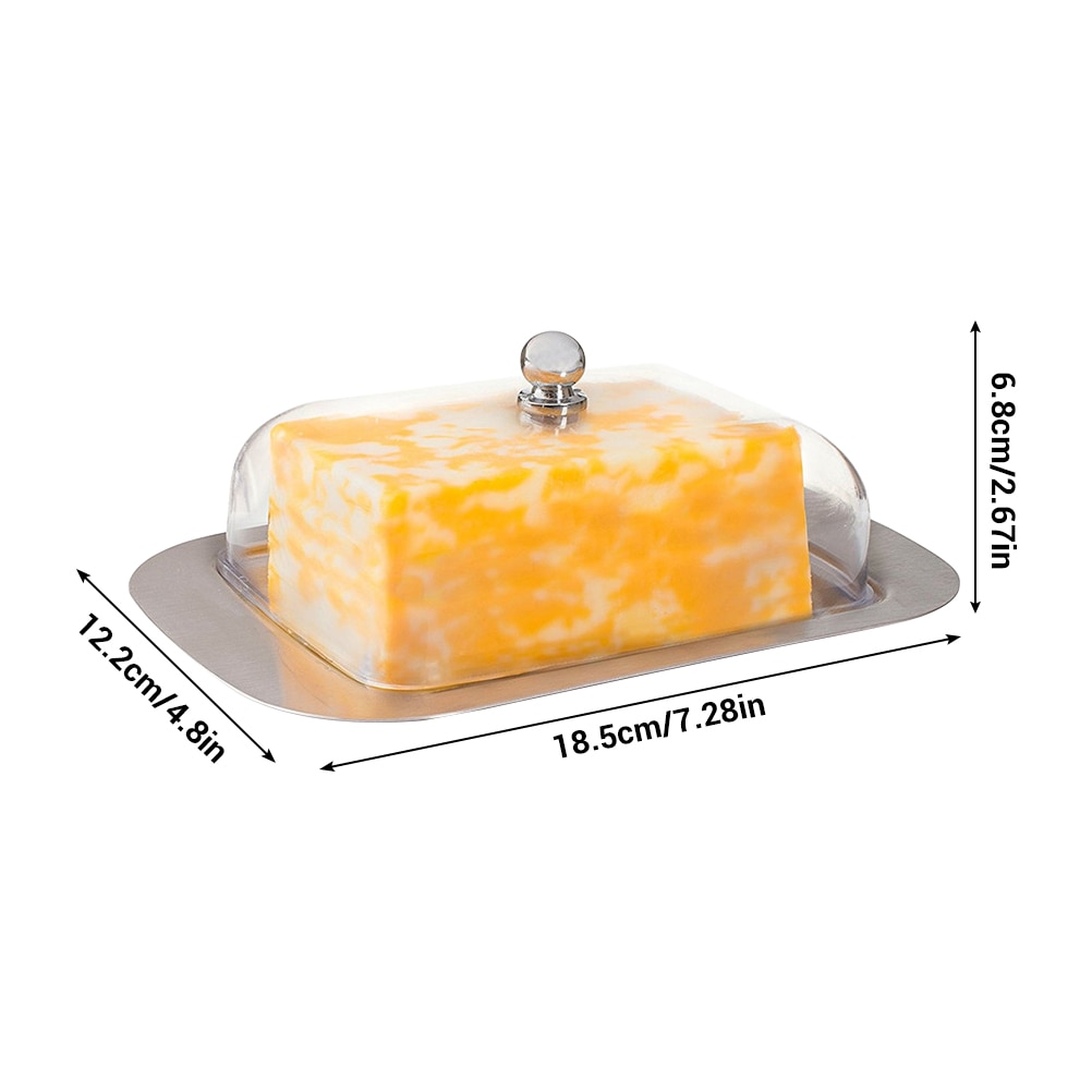 Stainless Steel Butter Dish Box Container Cheese Server Storage Keeper Tray with Transparent Sealing Lid For Cheese cake Board