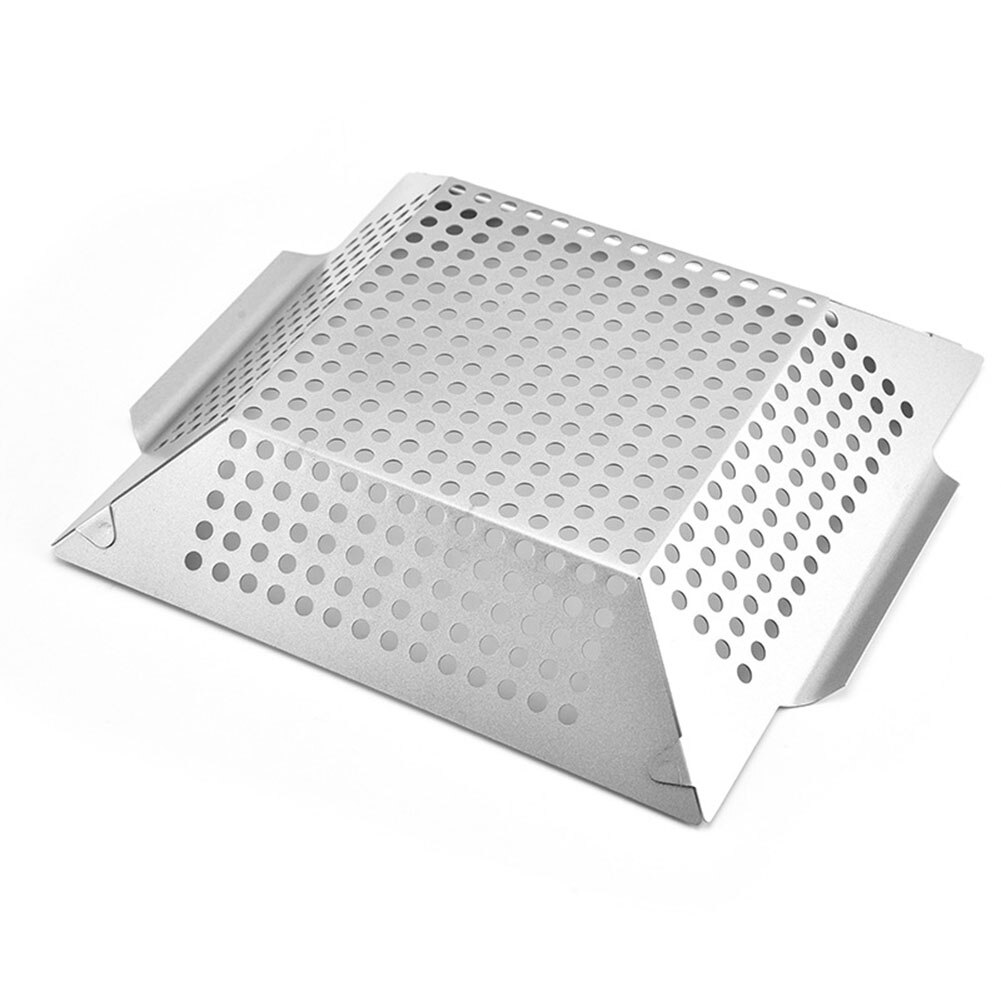 Barbecue Grill Pan Baking Tray Stainless Steel Square Vegetable Grill Basket BBQ Grid Topper Veggies Barbecue Wok Tool
