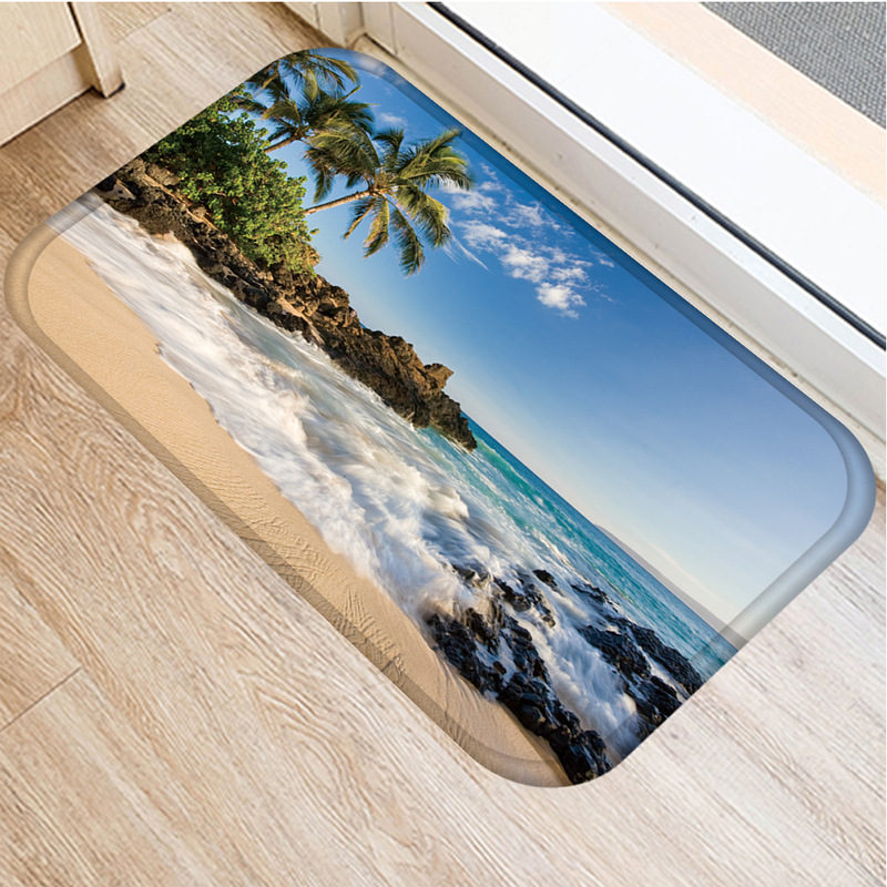 1pcs 40*60cm Sea Beach Scenic Pattern Anti-Slip Suede Carpet Door Mat Doormat Outdoor Kitchen Living Room Floor Mat Rug 48293: 2DD-48293-002
