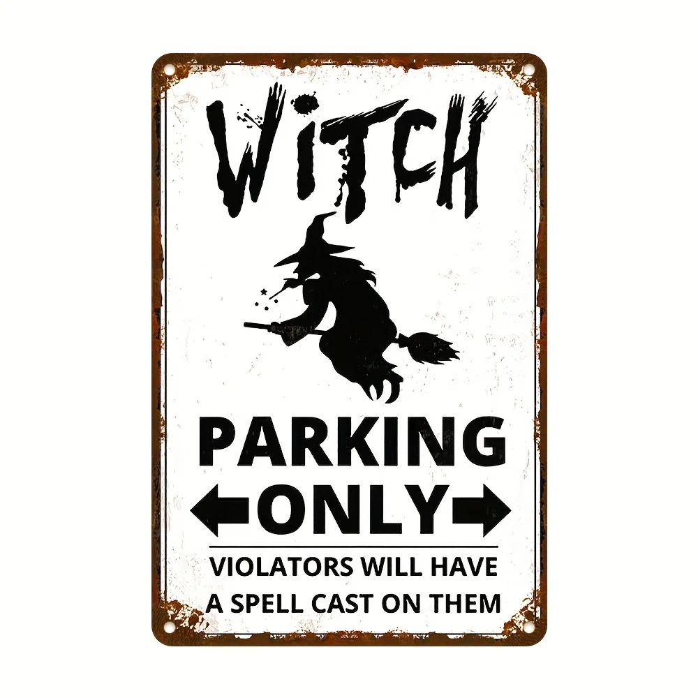 Vintage halloween-skilt kun til parkering, unikt stopskilt, finurlig kost, heksedekoration til køkken, soveværelse, café, bar, stue