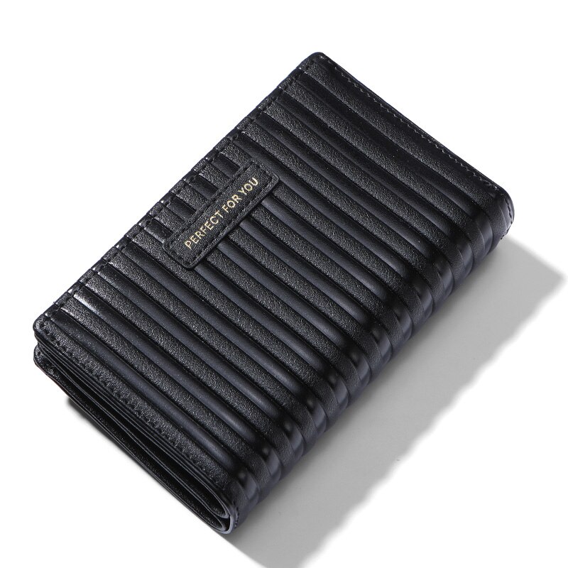 Weichen ruched trifold plånbok dam dragkedja myntficka många korthållare mjukt pu läder märke kvinnliga plånböcker: Svart