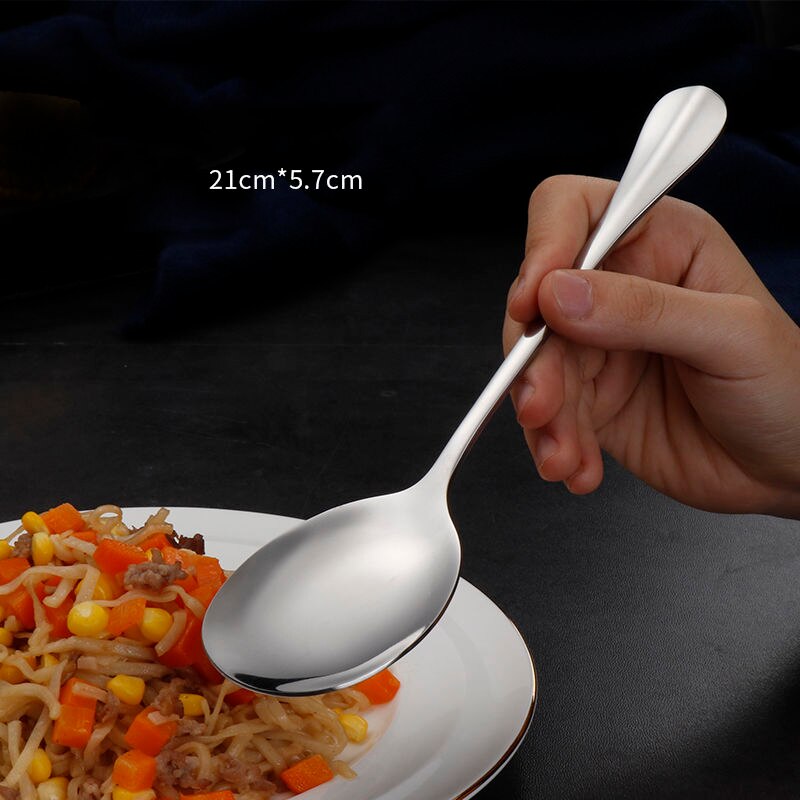Stainless Steel Large Public Spoon Buffet Service Spoons Long Handle Soup Rice Tablespoon Restaurant Dinnerware Kitchen Utensils: Big round spoon