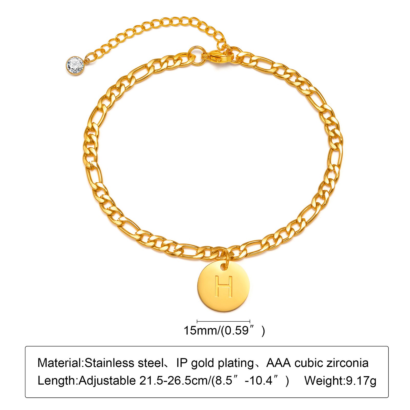 Men Anklets, Men&#39;s Ankle Bracelet,Figaro Chain with Disc Alphabet Anklet, Stainless Steel Men&#39;s Jewelry,Summer Beach Jewelry: H