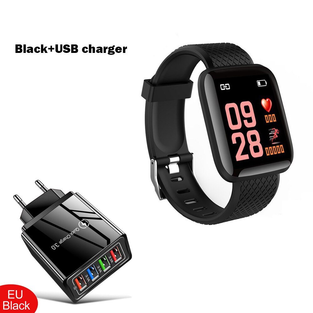 2020 New Smart Watch uomo Fitness bracciale orologi da donna monitoraggio della frequenza cardiaca orologio da polso elettronico Smartwatch magico per bambini: EU charger black