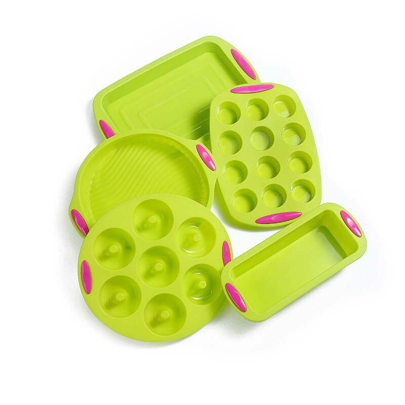 Tegenkomen Groene Kleur Siliconen Bakken Pannen Non Stick Bakvormen Set BPA Gratis Food Grade Siliconen Cakevorm voor Bakken